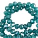 Faceted glass beads 4x3mm disc Danube blue-pearl shine coating